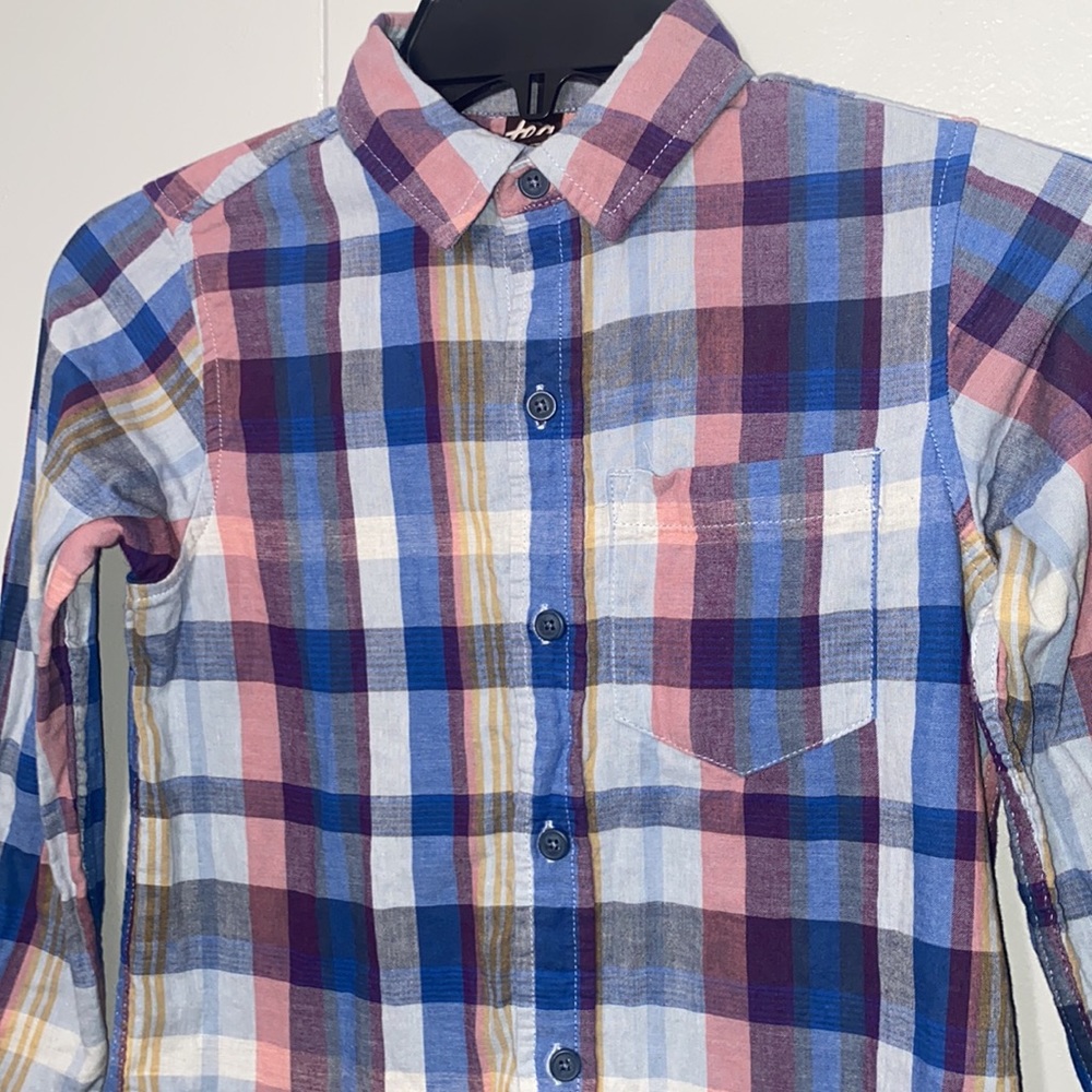 Tea Collection Boy’s Long Sleeve Plaid Button Up Size 10 - Picture 2 of 7